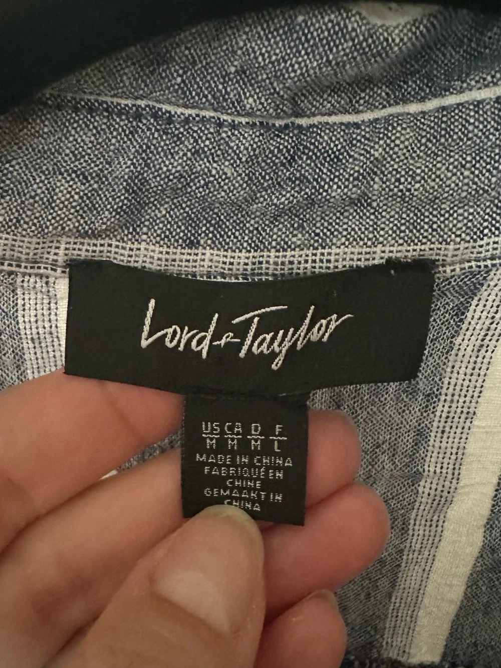 Lord & Taylor Linen Blend Blue & White Striped Shirt Dress | Linen & Viscose | - Picture 3 of 4